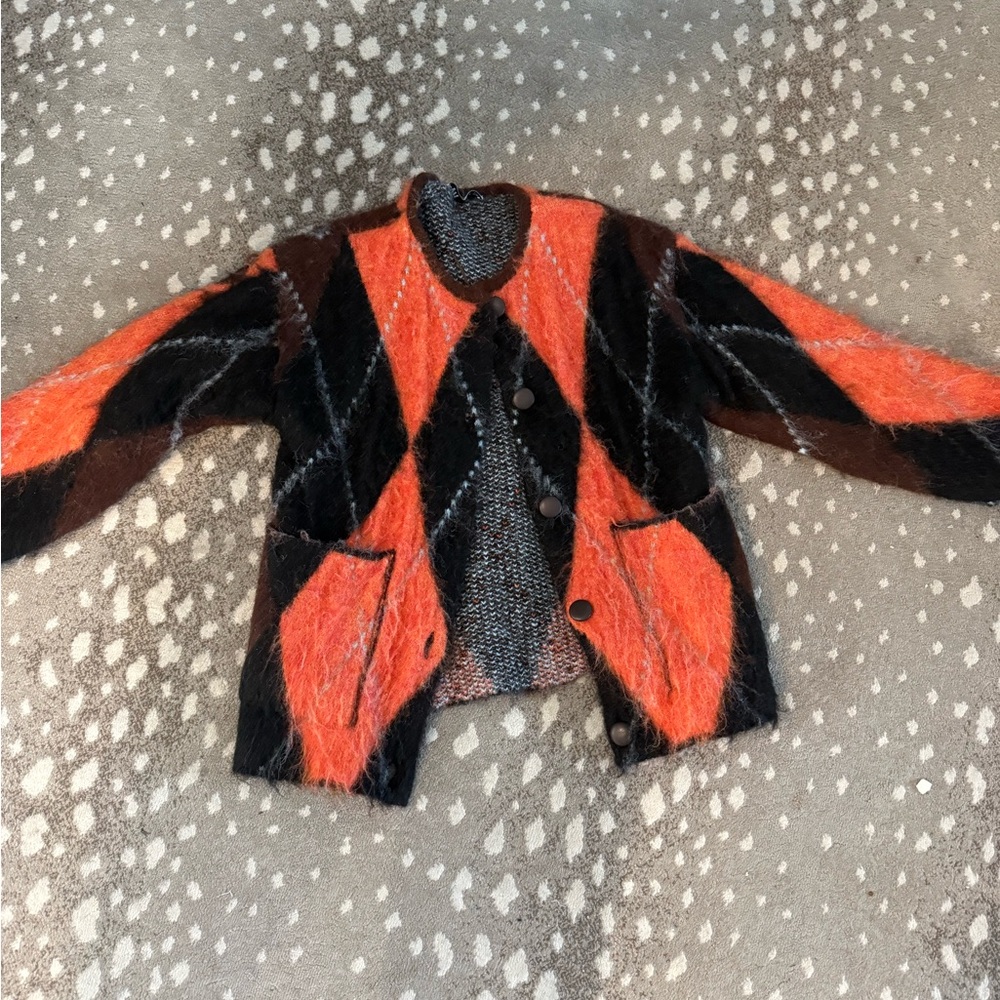 Zara Orange and Black Argyle Jacket